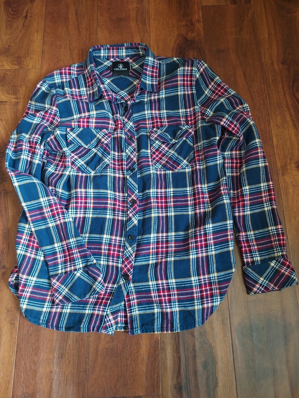 Volcom Navy, Red & White Plaid Button-Up Shirt